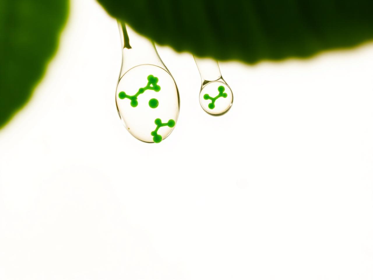 Gotas com enzimas naturais sobre folhas